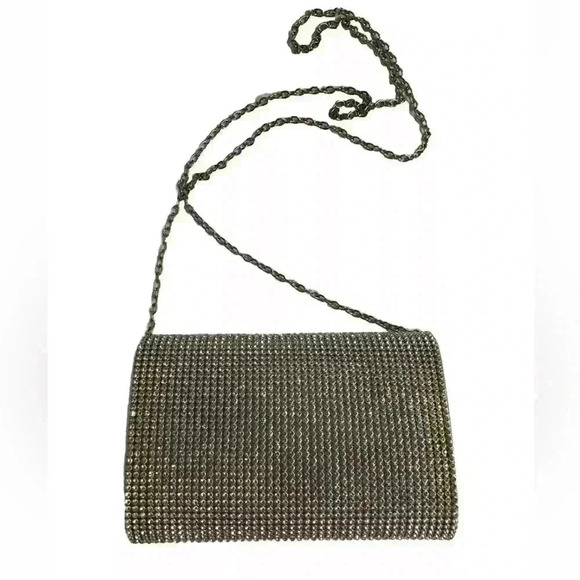 Lulu Townsend Silver Rhinestone Clutch Evening Purse Long Silver Chain Handle - Picture 2 of 4